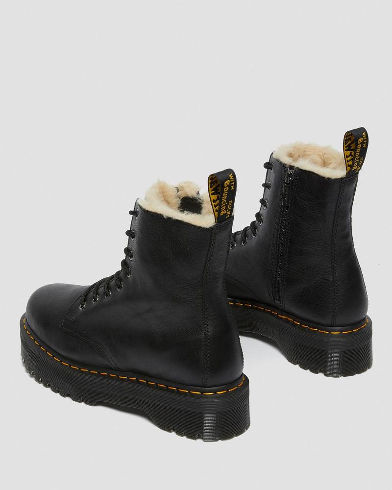 Dr Martens Jadon Leren Faux Fur Gevoerde Platform Winterschoenen Dames Zwart | NL 499ILH